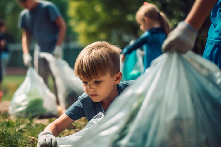 Children picking up litter 