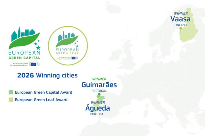 A map of the 2026 Green Capital and Green Leaf Awards winners