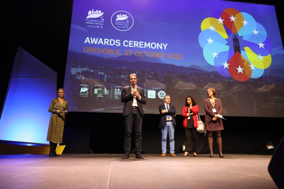 Mayor of Grenoble on stage for the European Green Capital & Leaf Awards Ceremony 2022