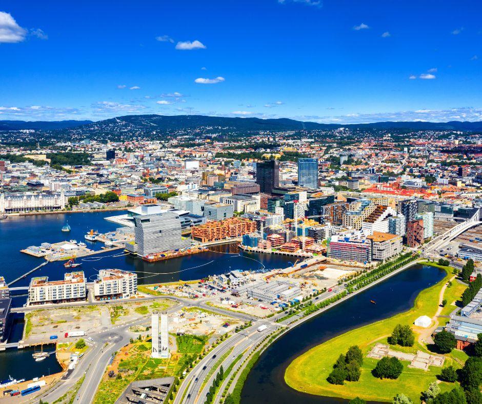 Aerial view of Sentrum area of Oslo, Norway